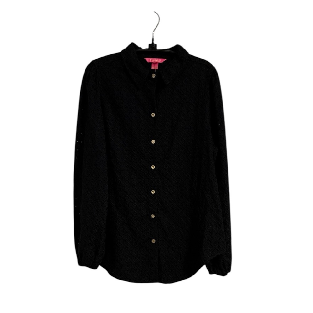 Lilly Pulitzer Sea Breeze Eyelet Button Up Top (Onyx) (NWT) (Size: Large)